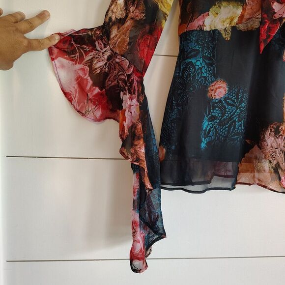 Venus Y2K Babydoll Top Sz 8 Split Bell Sleeve Floral Whimsigoth Fairygrunge - Picture 3 of 10